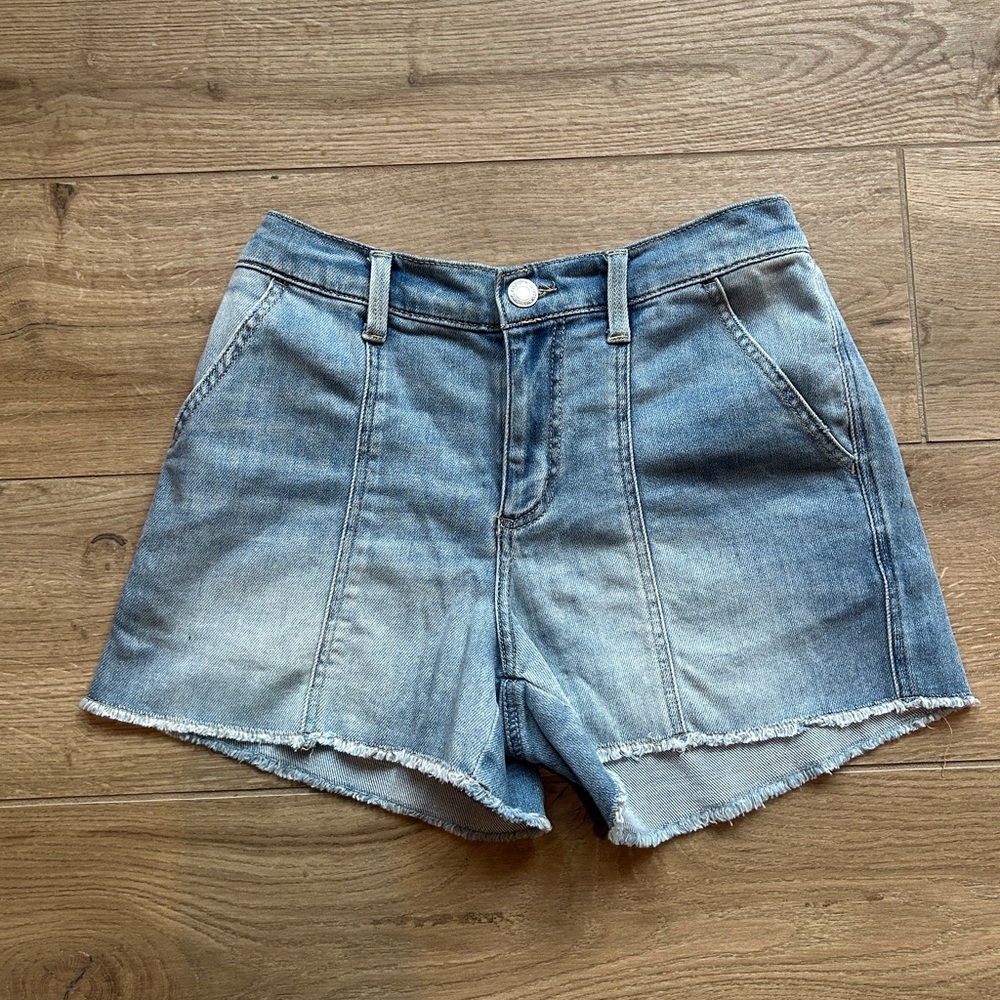 Maurices Light Blue High-Rise Denim Shorts with Frayed Hem